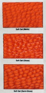 Sample Gel Chart produced in 1993 with 90% gel and 10% color, showing little change when mixed with various gels.
