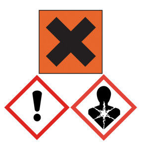 Top: St. Andrew Cross, Bottom: Global Hamonized System (GHS) pictograms.