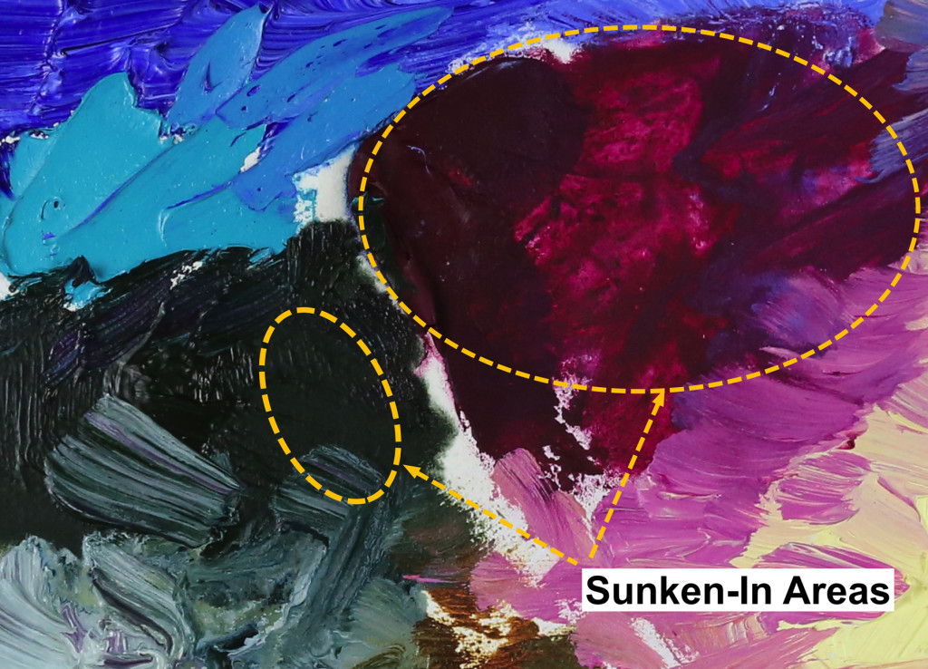 Example of sunken-in areas in an oil painting