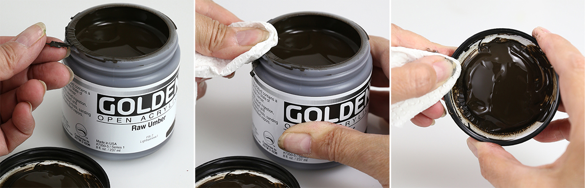 Remove dried or wet paint from the threads of the jar and lid. 