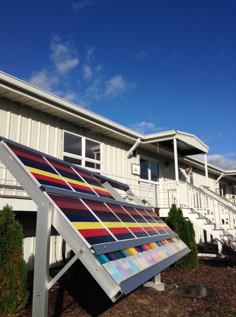 One of three new test fences recently erected on the south facing lawn at GOLDEN Artist Colors, Inc. in New Berlin, New York.