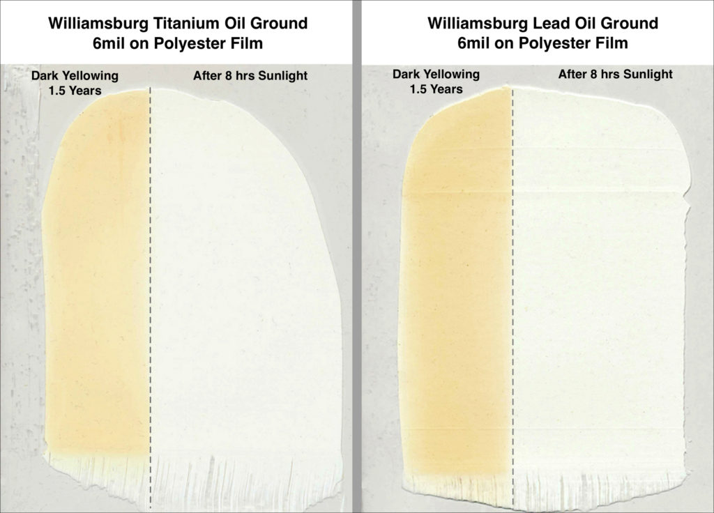 Williamsburg Lead and Titanium Oil Grounds -Dark Yellowing for 1.5 Years then Exposed to Sunlight for 8 Hrs