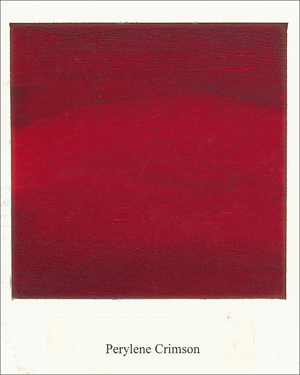 Example of a paint-out of  Williamsburg Perylene Crimson where the masking tape had been removed immediately afterward.