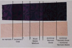 Embossed Lokta paper (top) and Mulberry paper (bottom) with various coatings.