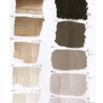 QoR Brown Umber watercolor lightfast test result photograph, water dilution on left and mixes with Titanium White on right on cold press watercolor paper.