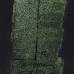 QoR Interference Green-Orange color shift watercolor lightfast test result photograph of a 10 water to 1 paint dilution on cold pressed black watercolor paper.